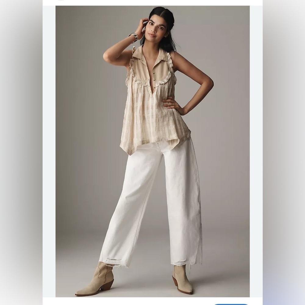 Pilcro by Anthropologie Sleeveless Seaside Collard Swing Boho Blouse Cream S - Picture 2 of 7